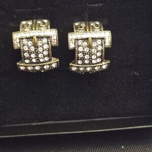 Chanel Gold and Clear Swarovski Crystal Buckel Earrings
